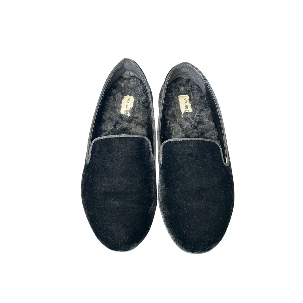 Birdies The Starling Black Velvet Loafers Faux Fur Lined Smoking Slippers 8.5